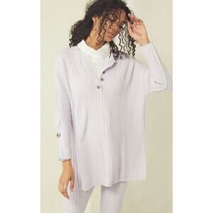 Free People Around The Clock Lavender Oversized Ribbed Henley Sweater Size XS‎